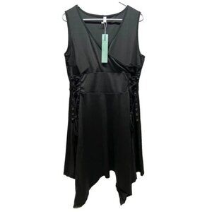 Dresslilly Dressfo Bodycon Dress Women's 14 Black Stretch Sexy Side Tie NWT